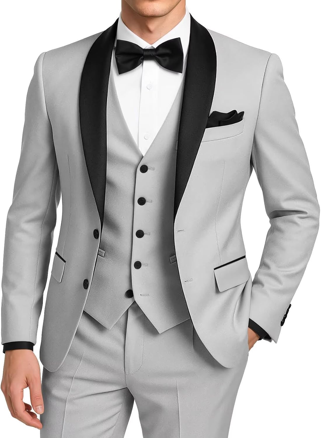 Wangyue Mens 3 Piece Tuxedo Suit Slim Fit Suits for Men Two Button Wedding Prom Tuxedo Shawl Lapel Blazer Vest Pants Set