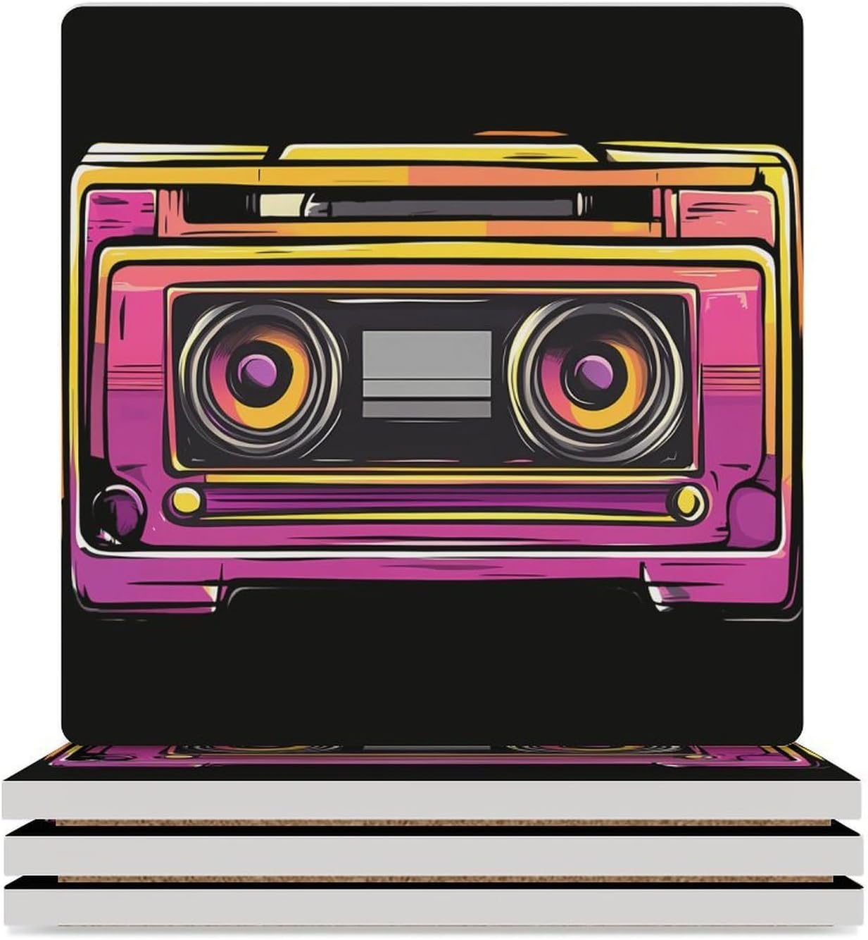 1977 Tape Cassette Ceramic Coasters Square Drinks Coaster Coffee Table Decor Table Coaster for Home Bar