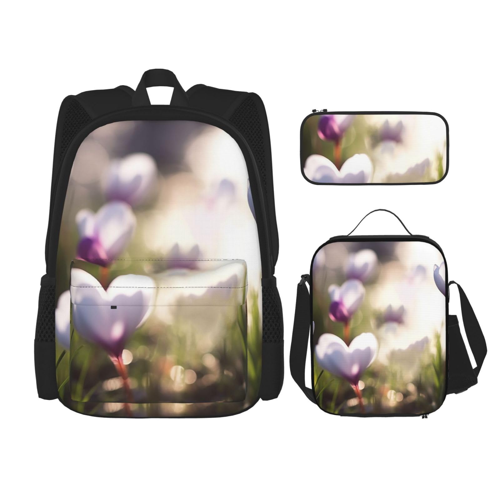 Sac à dos décontracté avec sac repas et trousse à crayons noir - 8
