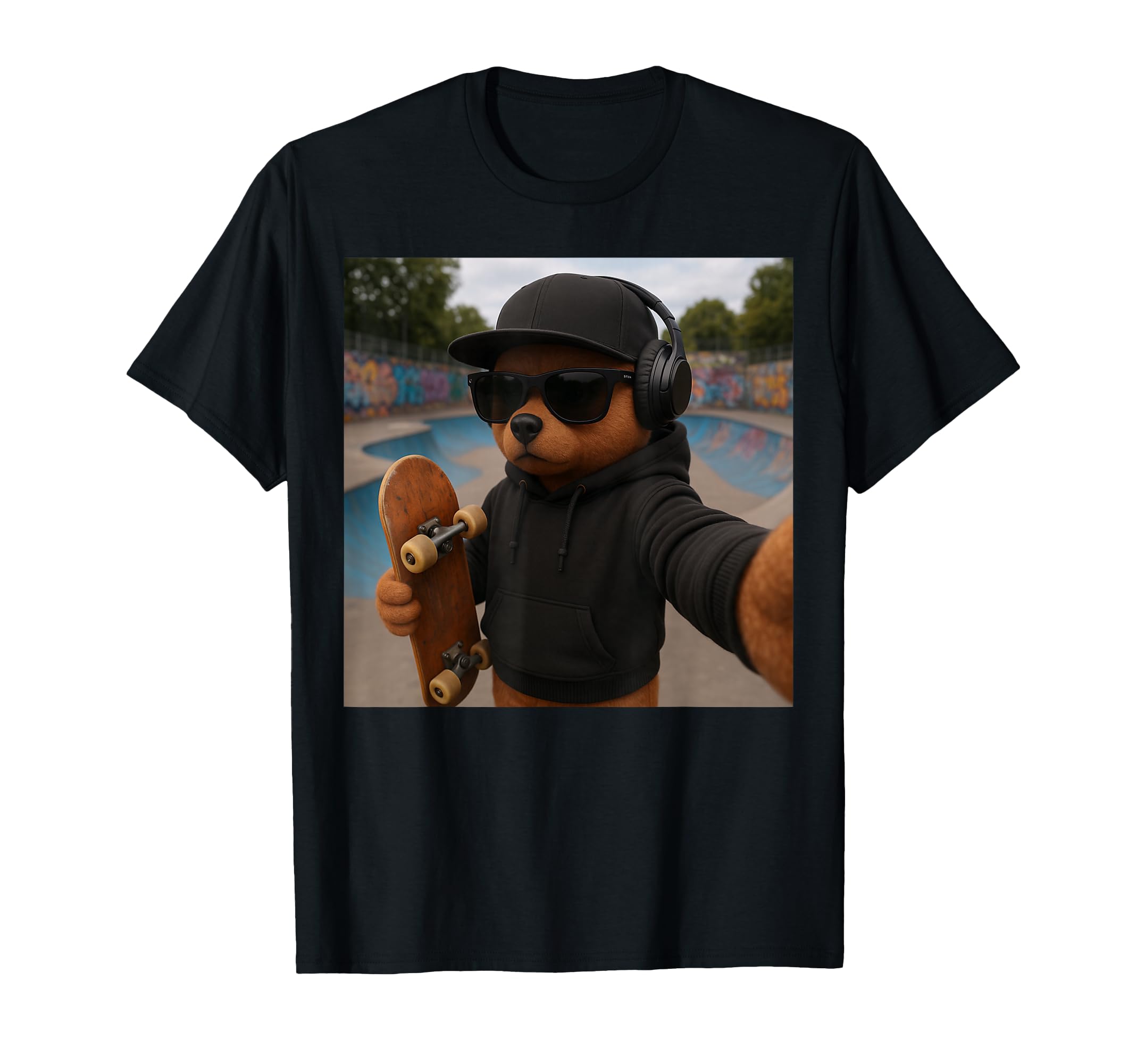 Teddy Bear Skateboarding Selfie Funny Boys Kids Skateboard T-Shirt