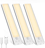 Vista 11 de Paquete de 3 luces LED para debajo del gabinete, 32 luces LED de color blanco frío recargables debajo del gabinete, luces LED con sensor