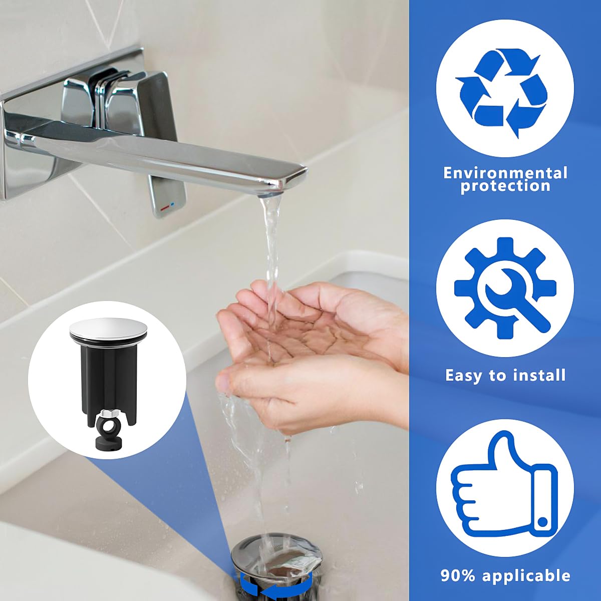 Set universale di 3 tappi per lavello, tappo di scarico da 40 mm, per bagno e cucina, regolabile con viti, si adatta alla maggior parte dei lavelli, facile installazione e design elegante