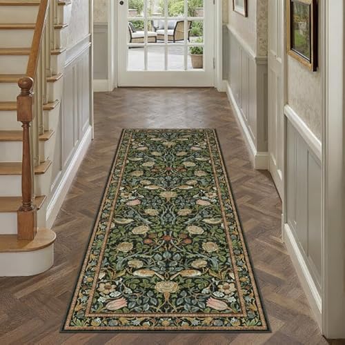 2x6 Runner Floral Rug for Hallways Black Washable Long Carpet Non-Slip Low Pile Boho Indoor Accent Throw Rug for Entrance Kitchen Bedroom Dining Laundry 2' x 6' (Runner) Floral Black