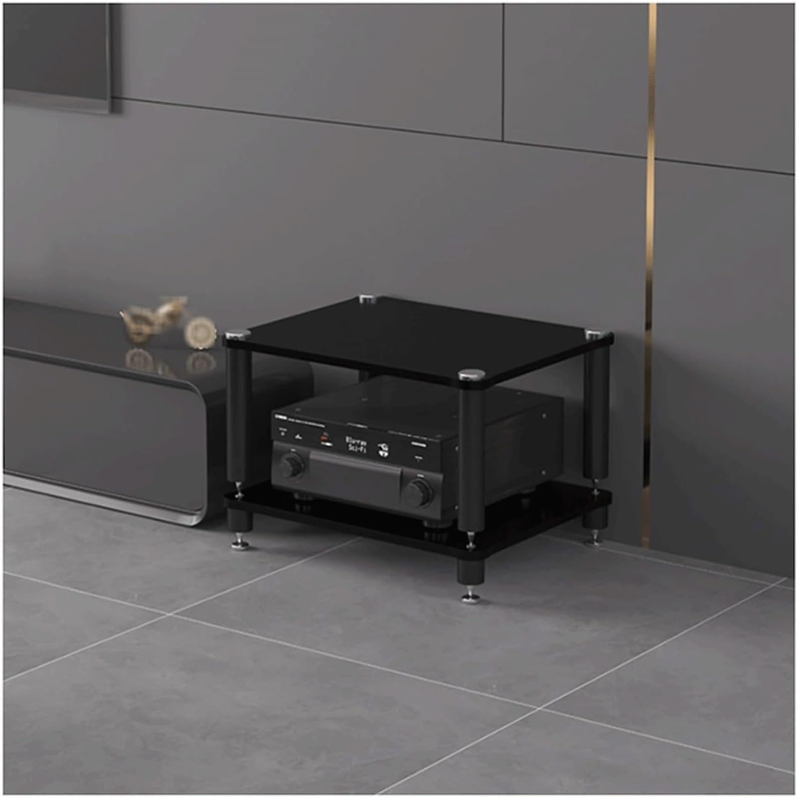 Meuble audio moderne bois noir pour organiser et aérer vos appareils HiFi encombrants