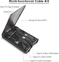 Vista 3 de Caja para tarjetas de cable, adaptadores de cable de carga universales, puerto compacto USB-C/A/Micro/Lightning, compacta con la mayoría