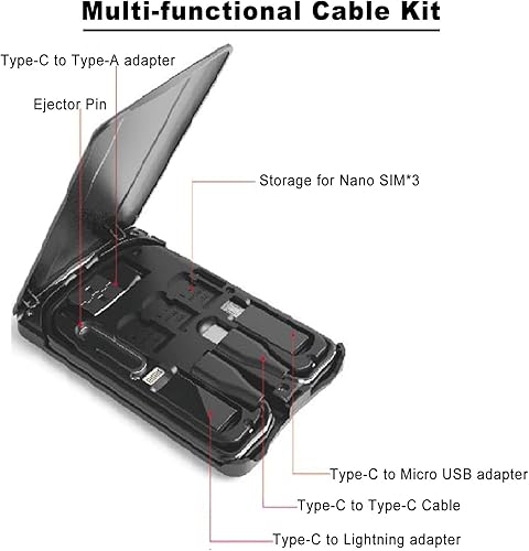 Miniatura 3 de Caja para tarjetas de cable, adaptadores de cable de carga universales, puerto compacto USB-CAMicroLightning, compacta con la mayoría de los