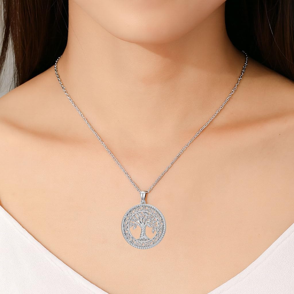 Tree of Life Necklace with Celtic Knot for Her, Real Silver Life Tree Necklace with 18K White Gold Plated for Women Ladies Birthday Christmas Wedding Anniversary - Image 2
