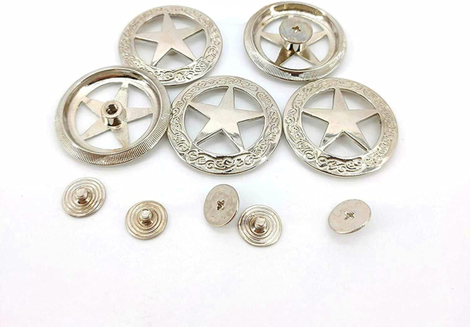 5PCS Conchos Leathercraft Accessories Glossy Silver Western Texas Star Saddle Engraved Ranger Screw Back 1.4 inch