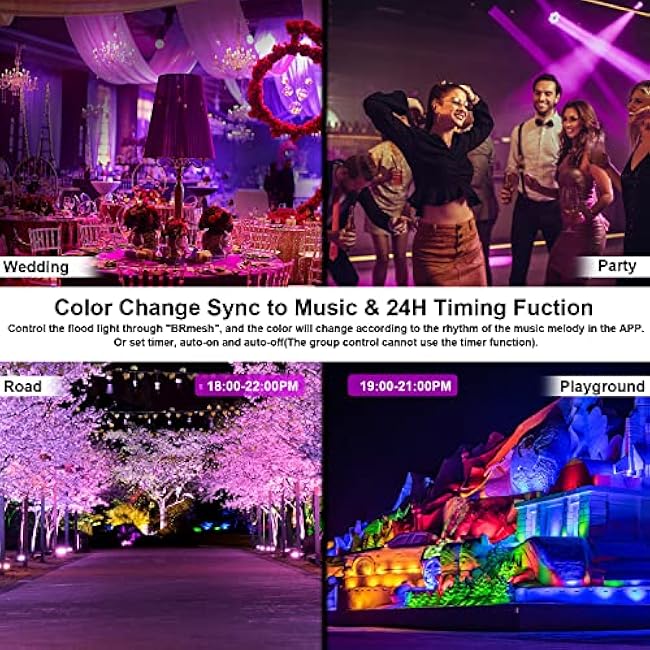 LED Flood Light Outdoor 800W Equivalent Smart RGB Color Changing Landscape Lighting Daylight 5700K 4 Pack