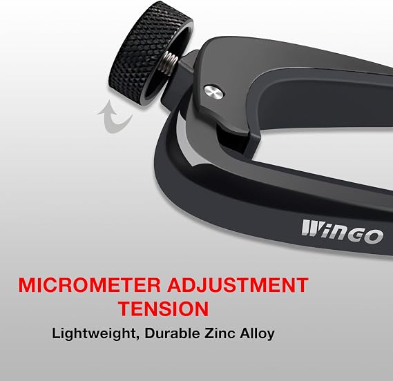 WINGO Pro Guitar Capo Adjust Tension for Acoustic Electric Guitars, Black | Knurled Tension Knob, No Buzz, Zinc-alloy, Fits 6 String Steel Guitars