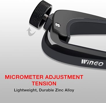 WINGO Pro Guitar Capo Adjust Tension for Acoustic Electric Guitars, Black | Knurled Tension Knob, No Buzz, Zinc-alloy, Fits 6 String Steel Guitars