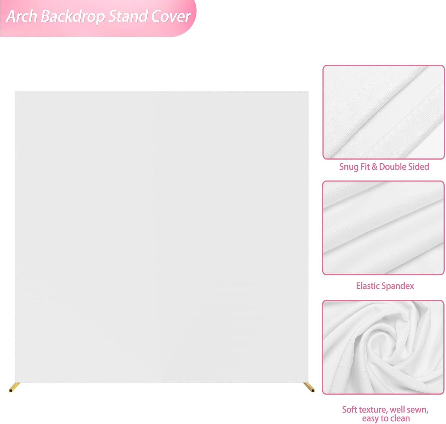 Wokceer Wedding Arch Cover White 6.6FT x6.6FT Square Arch Backdrop Covers Spandex Fitted Balloon Arches Covers Stretchy Backdrop for Birthday Party Wedding Ceremony Banquet Decoration