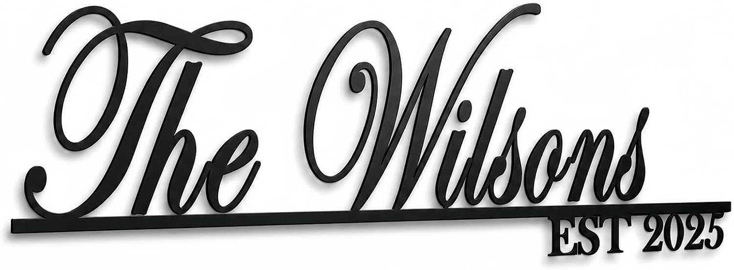 Custom Family Name Sign, Personalized Metal Last Name Wall Decor with EST Year, Multiple Colors Script Sign for Wedding Housewarming