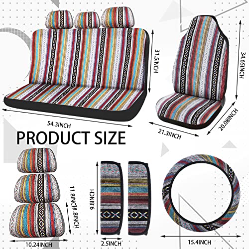 Frienda 14 Pcs Baja Car Seat Covers Full Set Multicolor Stripe Boho Print Steering Wheel/ Seat Belt Cover Crystal Hanging Ornament Holders Fits For Car (Stripe Style) #TOP13