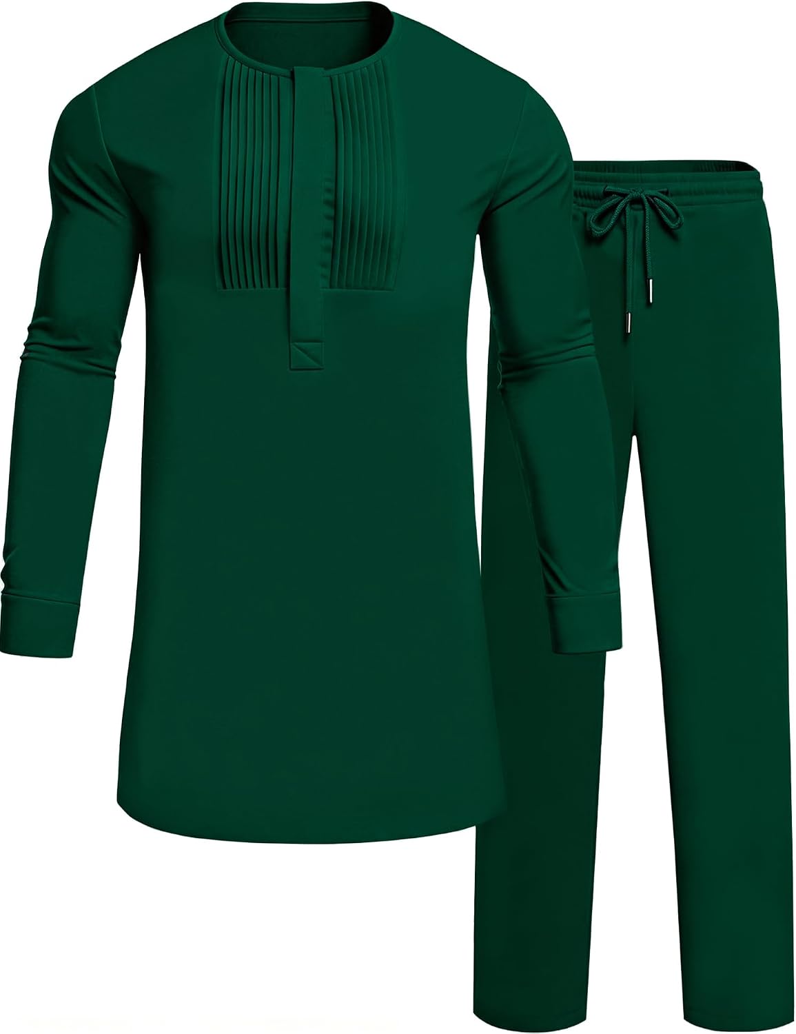 Mens African 2 Piece Set Nigerian Dashiki Traditional Suit Pleated Snap Button Shirts and Pants Outfit