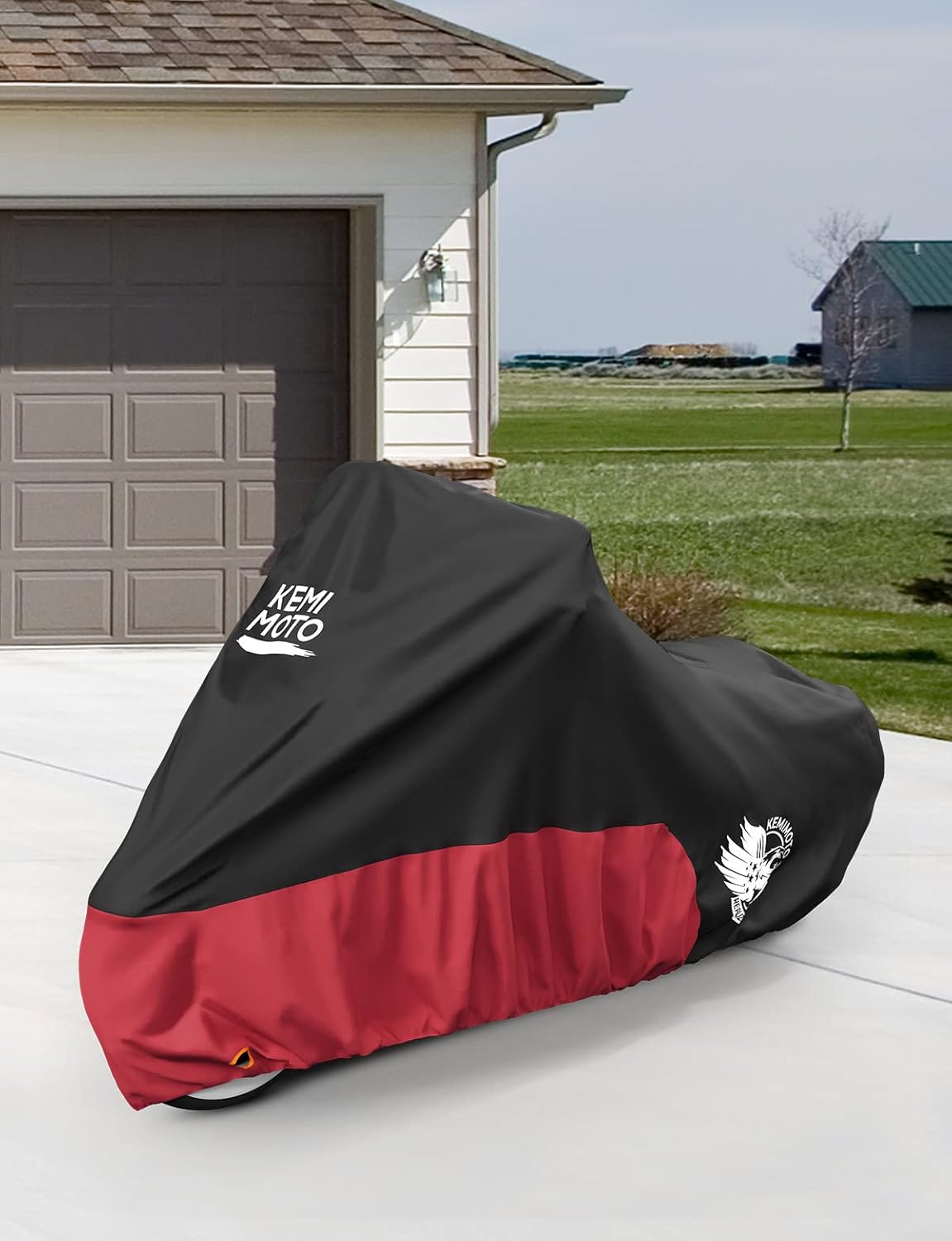 KEMIMOTO Heavy Duty 420D Motorcycle Cover Compatible with Cruiser Models Softail Dyna Iron 883 Fat Boy 114 Forty-Eight Low Rider Cover Standard Heritage Classic Waterproof Outdoor Snow Rain Protection