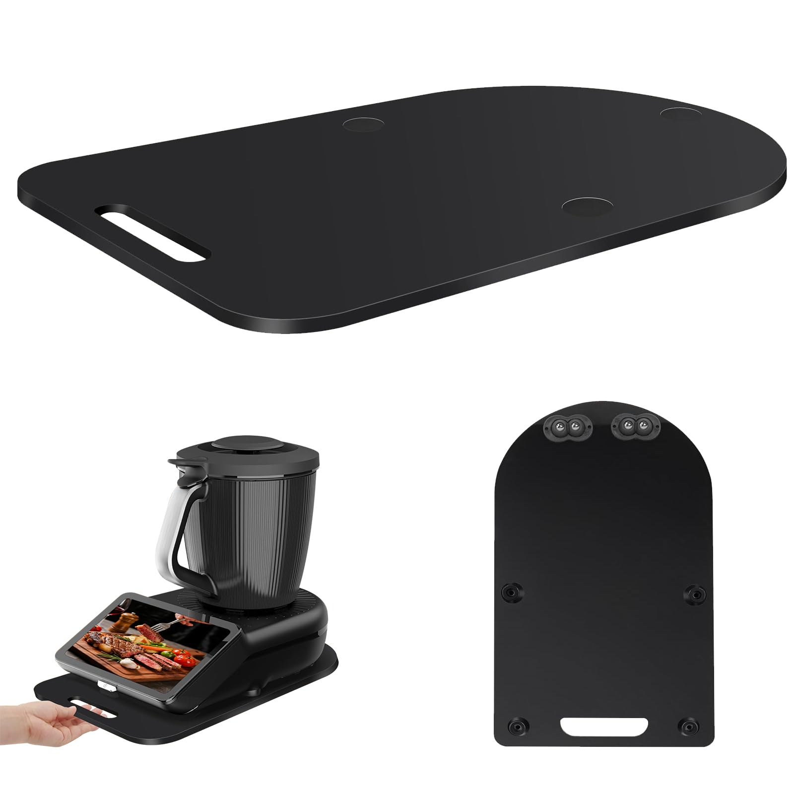 Gleitbrett für Thermomix TM7 mit Griff, Komfortables Rollbrett zum Leichten Verschieben, Rutschfest & Arbeitsplattenschonend, Schwarz
