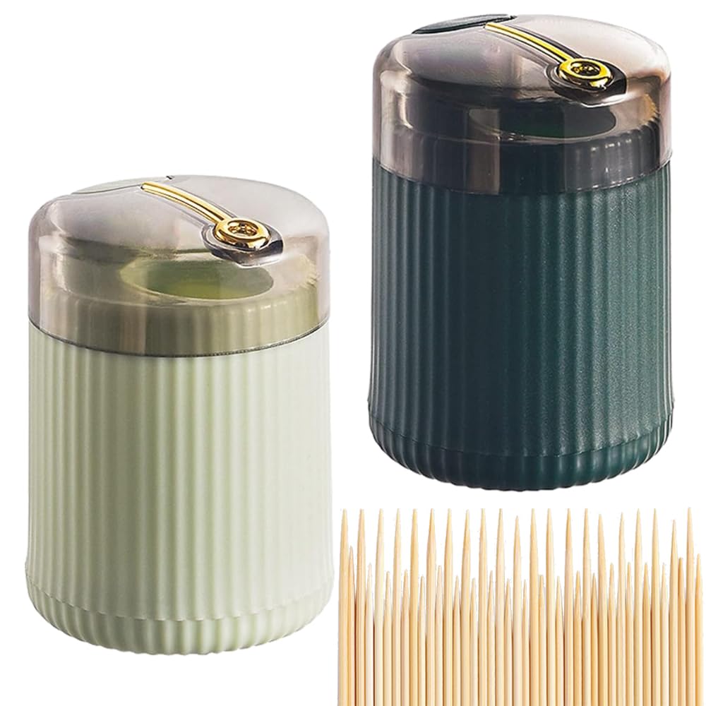 GLOCALL Automatic Toothpick Dispenser with Toothpicks 300 Count (Dark Green+Light Green)