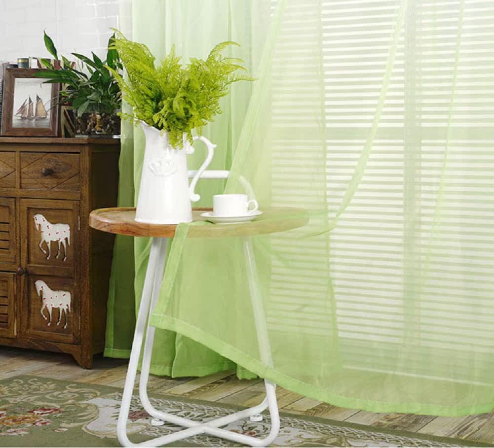 HooHero Green Living Room Bedroom Sheer Curtains Window Treatments Rod Pocket Top for Kids Nursery Room Modern Simple Ombre