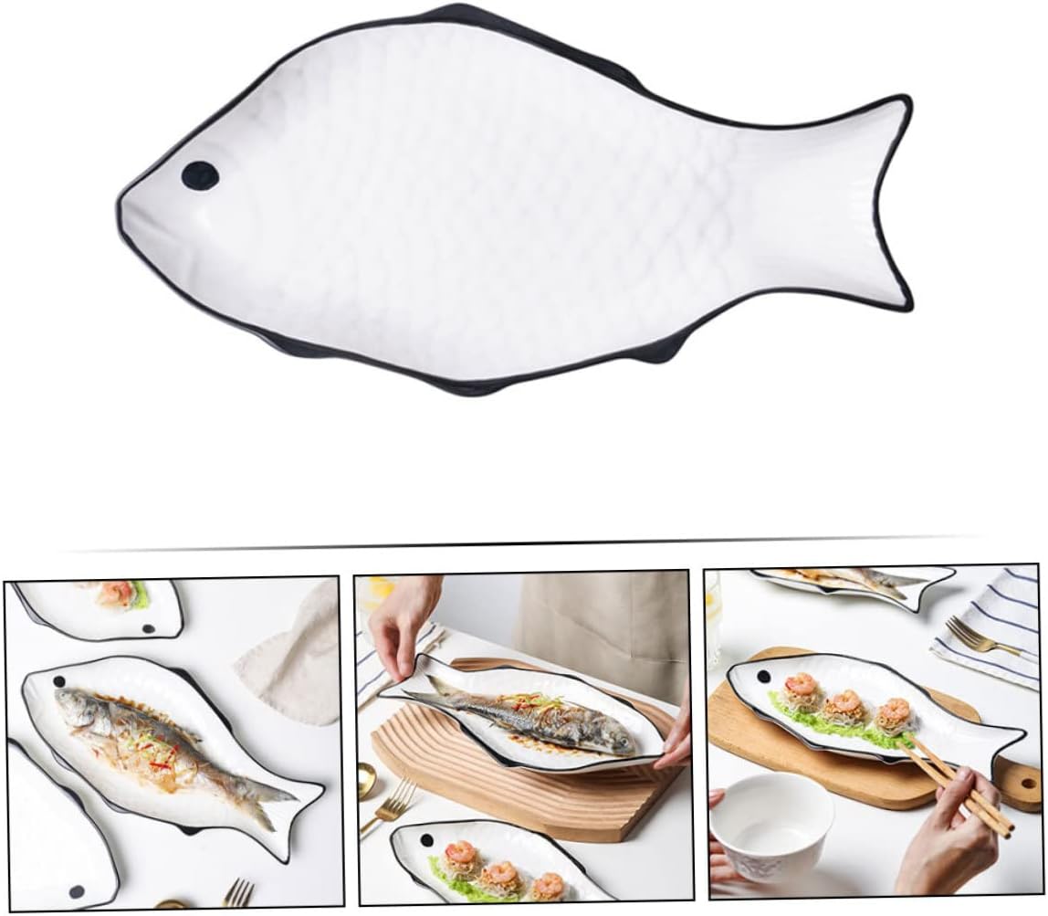 Alipis Ceramic Fish Serving Dish Multi Purpose Fish Steaming Plate for Home Hotel Restaurant Use Easy to Clean and Store Compact for Convenient Storage