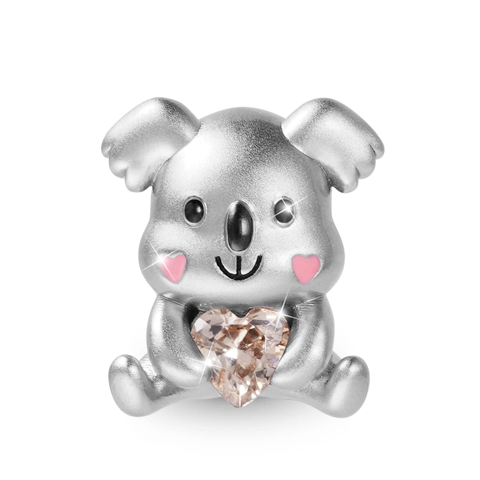 GNOCE Embraces Heart Gemstone Bead Charms 925 Sterling Silver Wolf Fox Bear Husky Hedgehog Astronaut Chihuahua Dinosaur Rabbit Koala Axolotl Angel Tiger Dog Unicorn Cat Jewelry Gift for Women