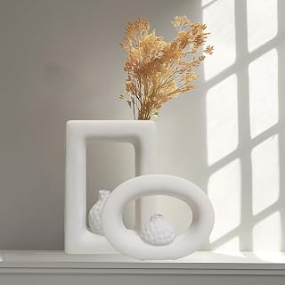 Generic Two-Piece Set of Matte Textured Ceramic Vases, Unique Artistic Design, Bohemian Style, Suitable for Home Decoration. (Rectangle and Ellipse), TCHP-001