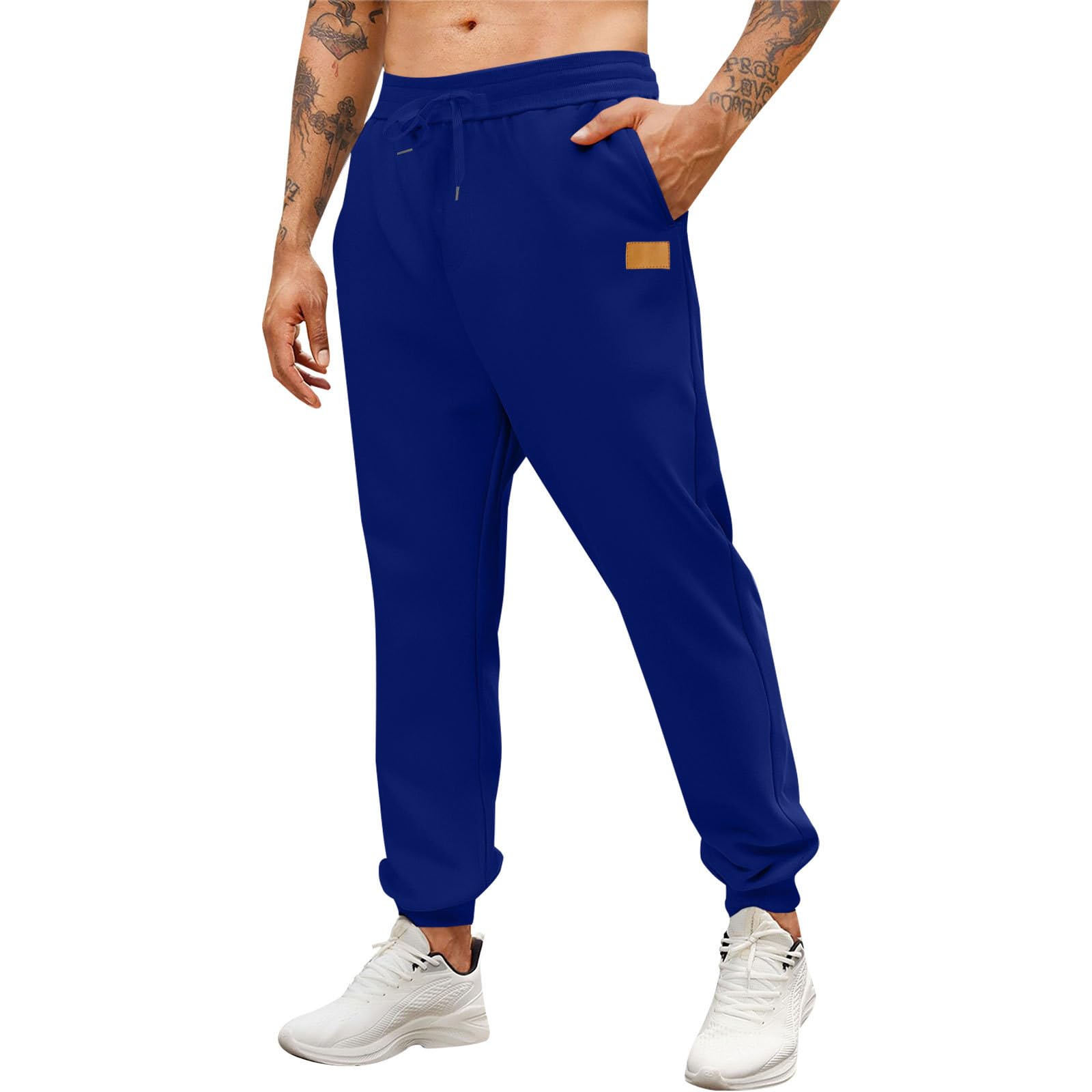 Mens Sweatpants Elastic Waist Drawstring Lightweight Pants with Pockets Casual Slim Solid Workout Joggers Trousers