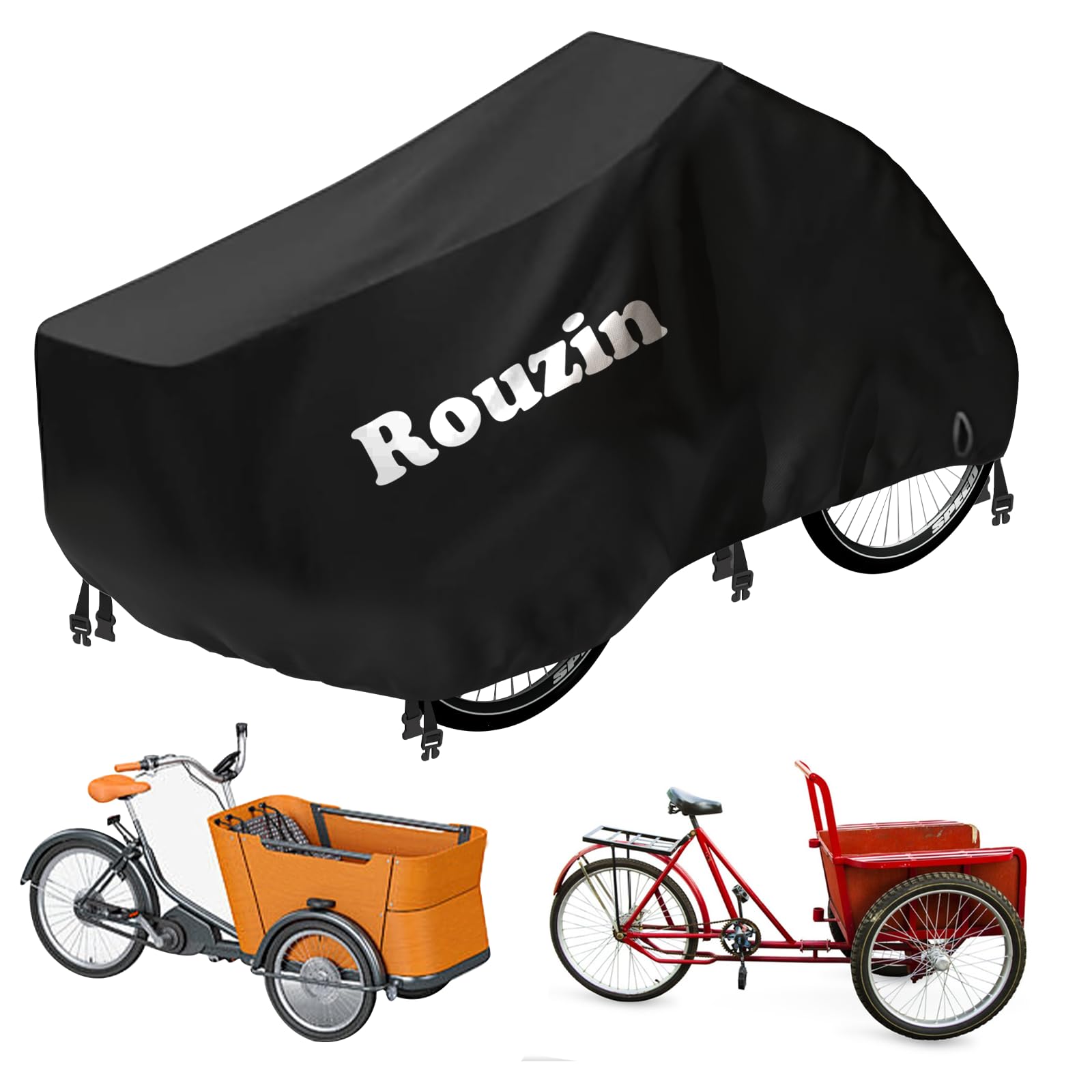 Rouzin Cargo Bike Cover, Waterproof, 420D Oxford Fabric, Bicycle Garage For Cargo Bike, 220 X 100 X 105 Cm, Bicycle Trailer Cover, Tarpaulin Tricycle Bicycle Protective Cover