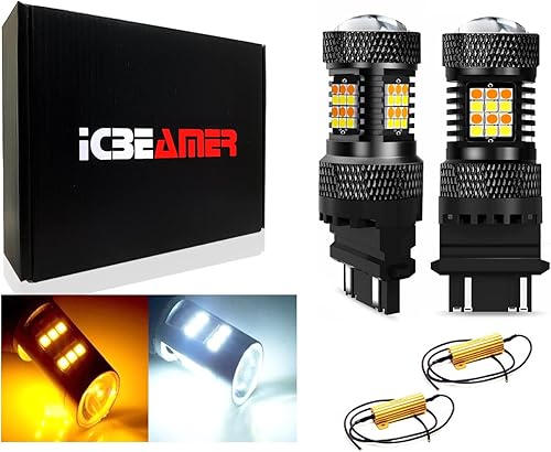 Miniatura 2 de ICBEAMER Bombillas LED de doble color ámbar blanco superbrillante Switchback 3157 3155 3057 3457 4157 42SMD para luces de estacionamiento delanteras