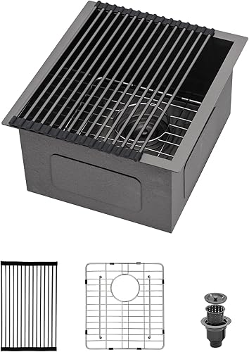 Miniatura 212 de Logmey Fregadero de barra de 21 pulgadas de acero inoxidable de 21 x 18 pulgadas, fregadero de barra pequeño de acero inoxidable de calibre 16