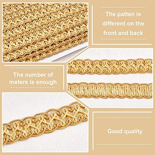 PandaHall 12m/13 Yards Golden Gimp Braid Trim, 15mm/0.6 inch Decorative Woven Braid Trim Sewing Centipede Lace Ribbon Polyester Upholstery Trim for Home Decor Slipcover Dress Making