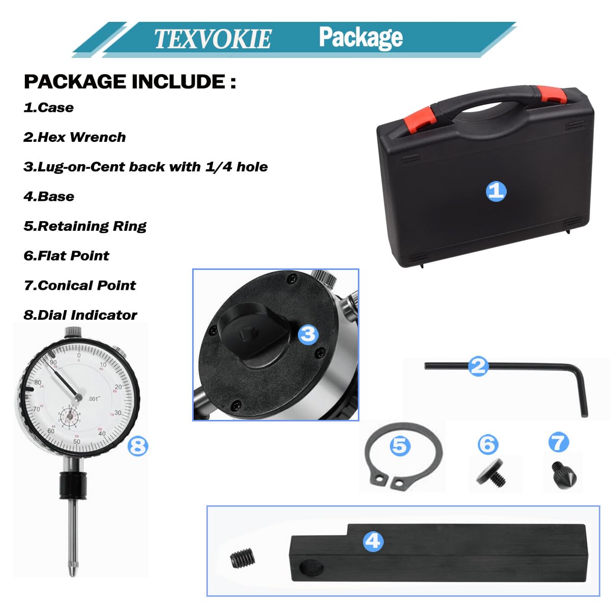 6434 Sleeve Height and Counter Bore Gauge Fits for All Diesel Engines Cylinder Bore Gauge Range 0-1.00", Reading 0-100, Graduation 0.001"