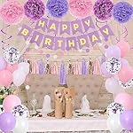 Purple Pink Birthday Party Decorations for Women Girls with Happy Birthday Banner,Hanging Swirls,Tissue Paper Pompoms,Circle Dots Garland,Tassel Garland Purple Balloons - Image 5