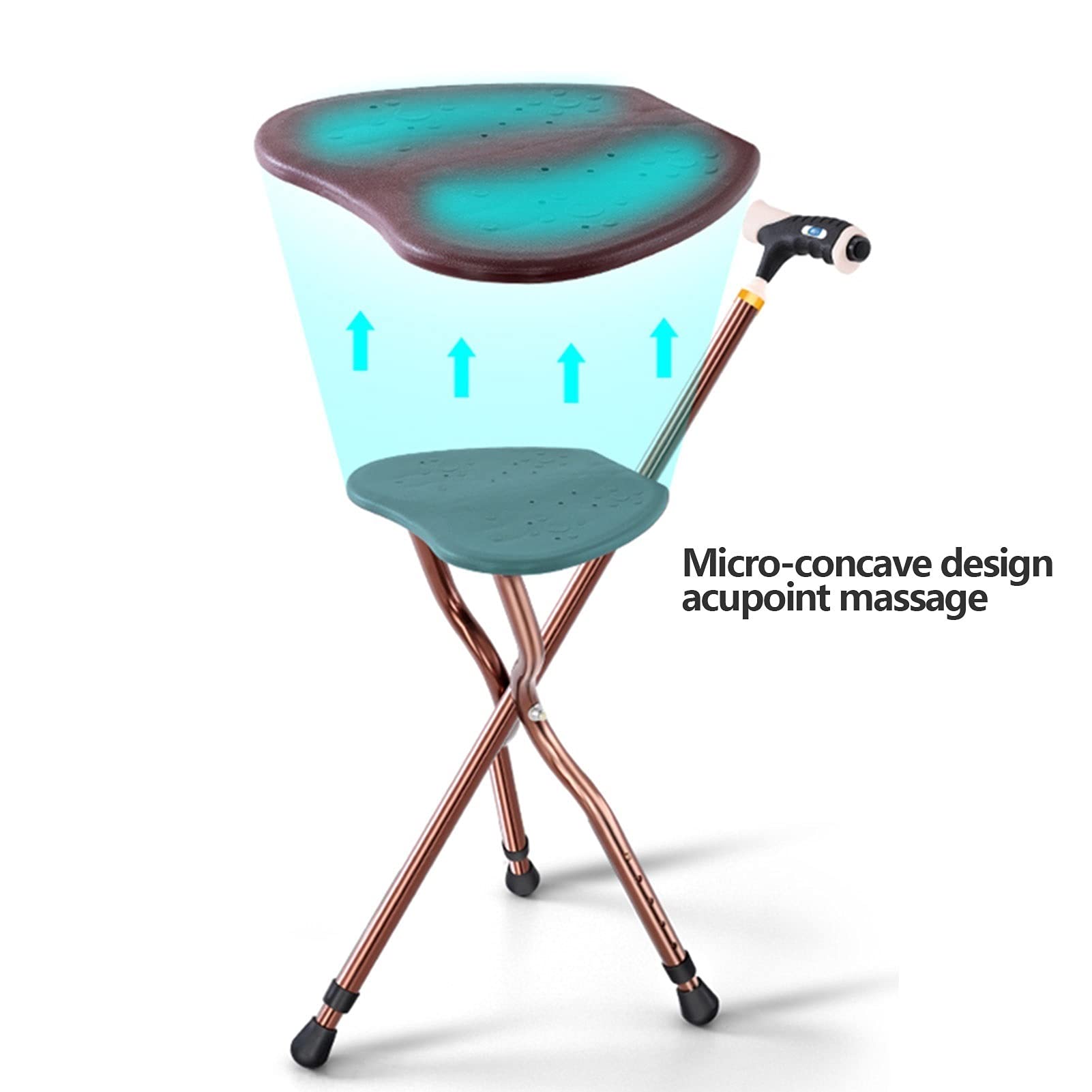Pasillo para caminar de aluminio con asiento plegable de silla bastón para hombres y mujeres, altura ajustable |Palitos de caminatas mayores plegables, plegable y portátil, base antideslizante (azul)