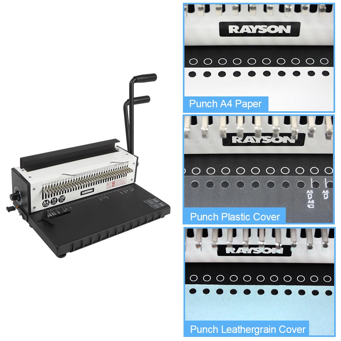 RAYSON TD-1500B34R Relieuse spirale métallique 34 trous 15 feuilles capacité 130 feuilles pas 3:1 A4