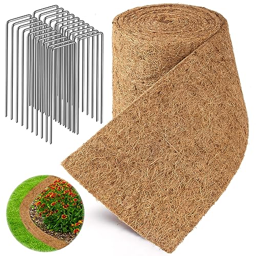 Natural Mulch Roll for Landscaping, 120' x 6.3' Organic Thick Coconut Fiber Mulch Mat with...
