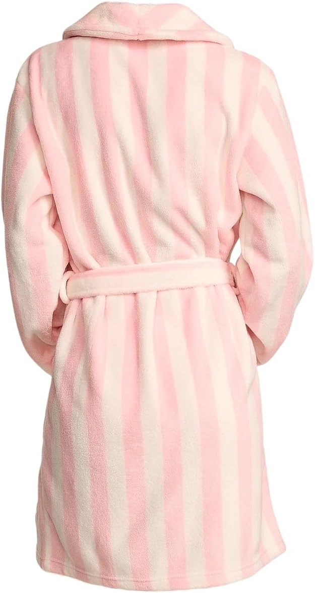 Victoria's Secret Short Cozy Plush Fleece Robe Pretty Blossom Stripes Belted Bathrobe Women’s New