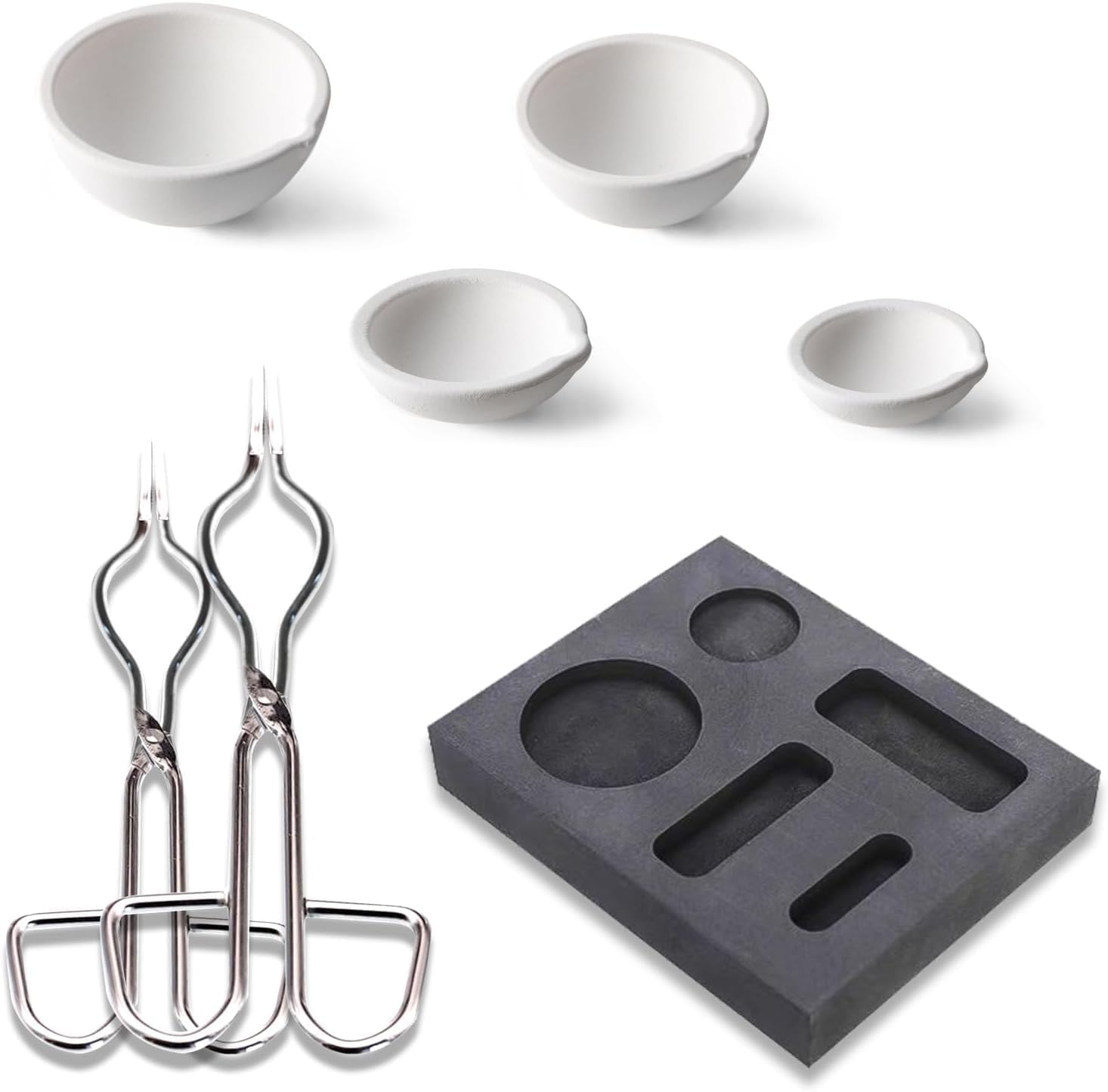 Miocololy 7pcs Metal Melting Casting Kit, Including 2 Crucible Tongs, 5-in-1 Graphite Melting Mold, 4 Quartz Crucible