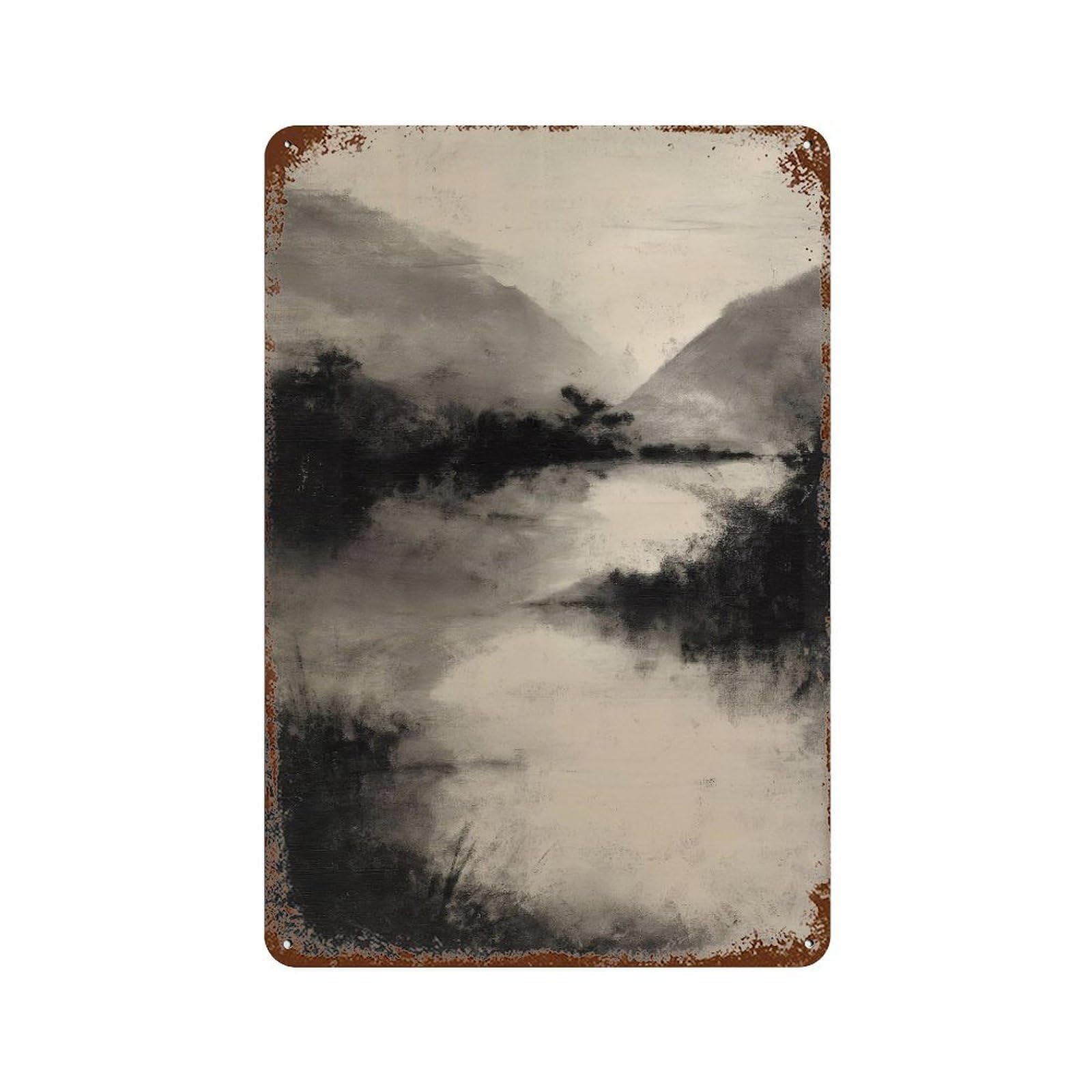 xiaoxiaoshen Mountain River. Monochrome Minimalism Wall Decor Art Metal Tin Poster Modern Home Decor Art Home Bar Shop Decorations Vintage Sign 30x20cm