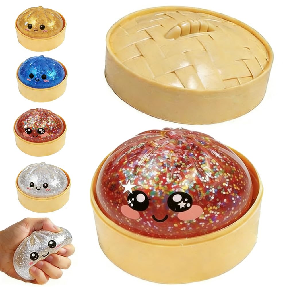 Dumpling Squishy, 2026 New Bun Squeeze Stress Relief Ball with Steamer Box for Stress Relief (4 Pcs) — view 7
