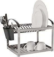 Escorredor 12 Pratos com Escorredor de Talheres Plástico Suprema, 41,5 x 27 x 28,5 cm, Aço Inox, Brinox