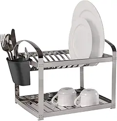 Escorredor 12 Pratos com Escorredor de Talheres Plástico Suprema, 41,5 x 27 x 28,5 cm, Aço Inox, Brinox