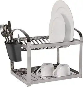 Escorredor 12 Pratos com Escorredor de Talheres Plástico Suprema, 41,5 x 27 x 28,5 cm, Aço Inox, Brinox