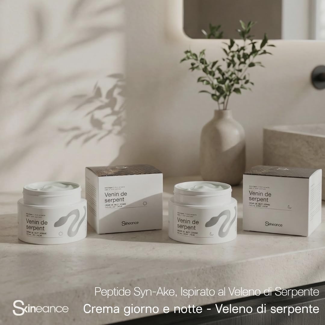 SKINEANCE – Il veleno di serpente DUO giorno e notte - Attivi anti-età - Riduce le rughe d'espressione, le linee sottili, le borse e le occhiaie - 2 x 50ML…