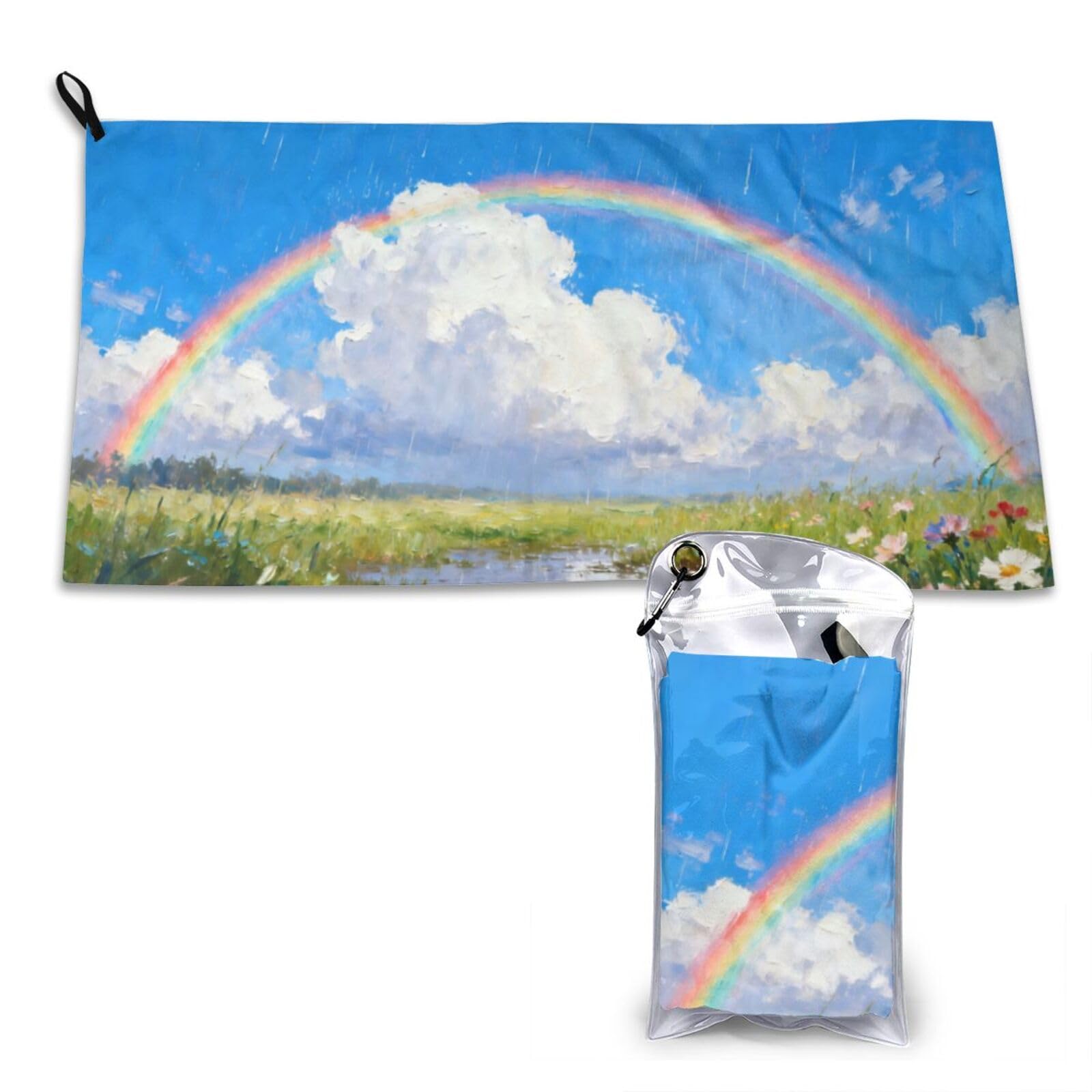 DUYKIMQW rainbow Print Quick Dry Towel 16x31.5in White