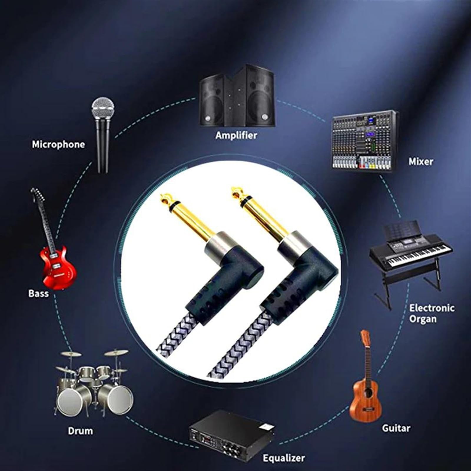 Cavo Amplificatore Audio Stereo Mono Da 6,35 Mm Ad Angolo Retto Ad Angolo Retto Per Tastiera Chitarra Cavo Audio per Strumento Chitarra (Color : 2m)