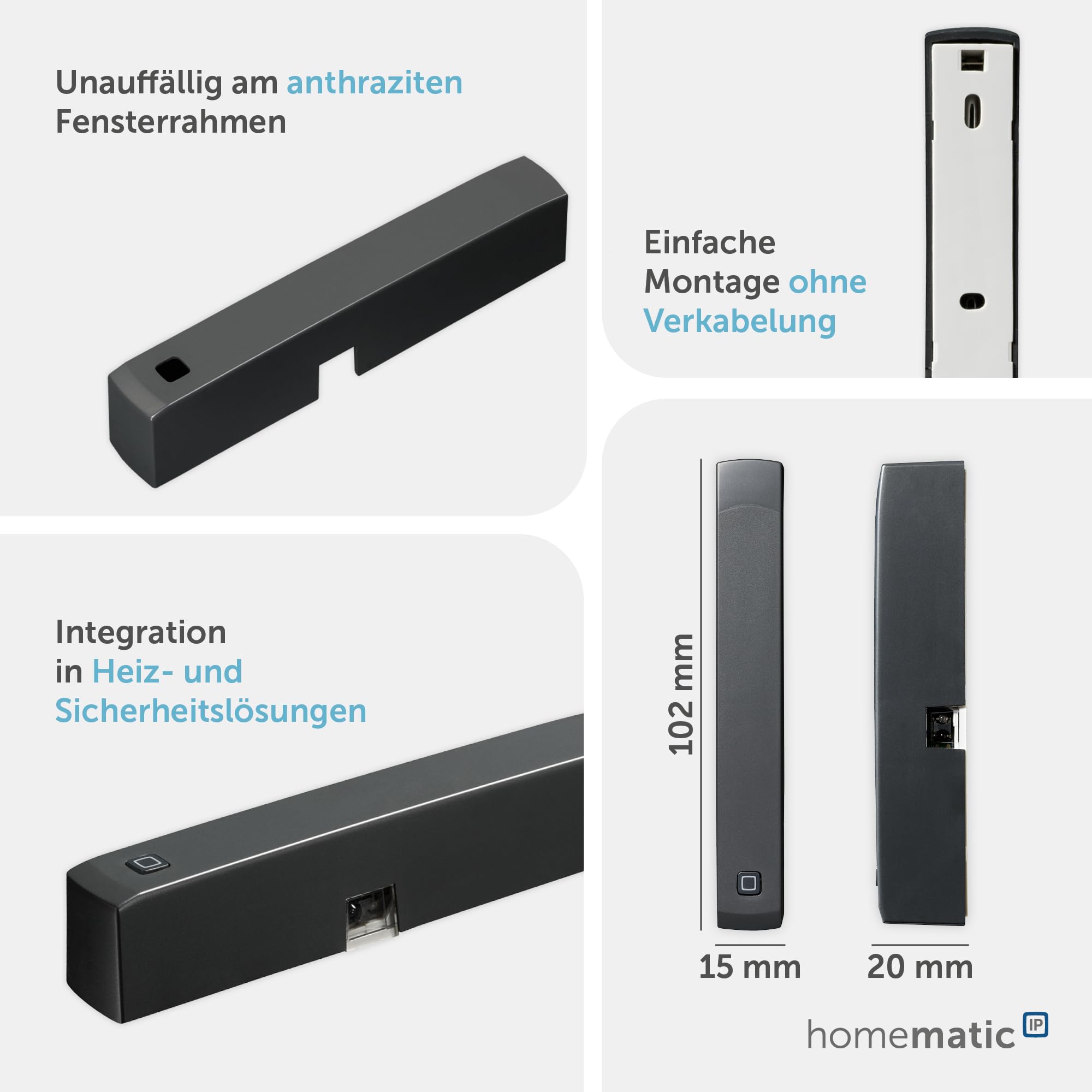 Homematic IP Smart Home Fenster- und Türkontakt, optisch, anthrazit, digitaler Sensor, effizient Heizen, Fensterüberwachung per App, Energie sparen, Alexa, Google Assistant, 160027A0