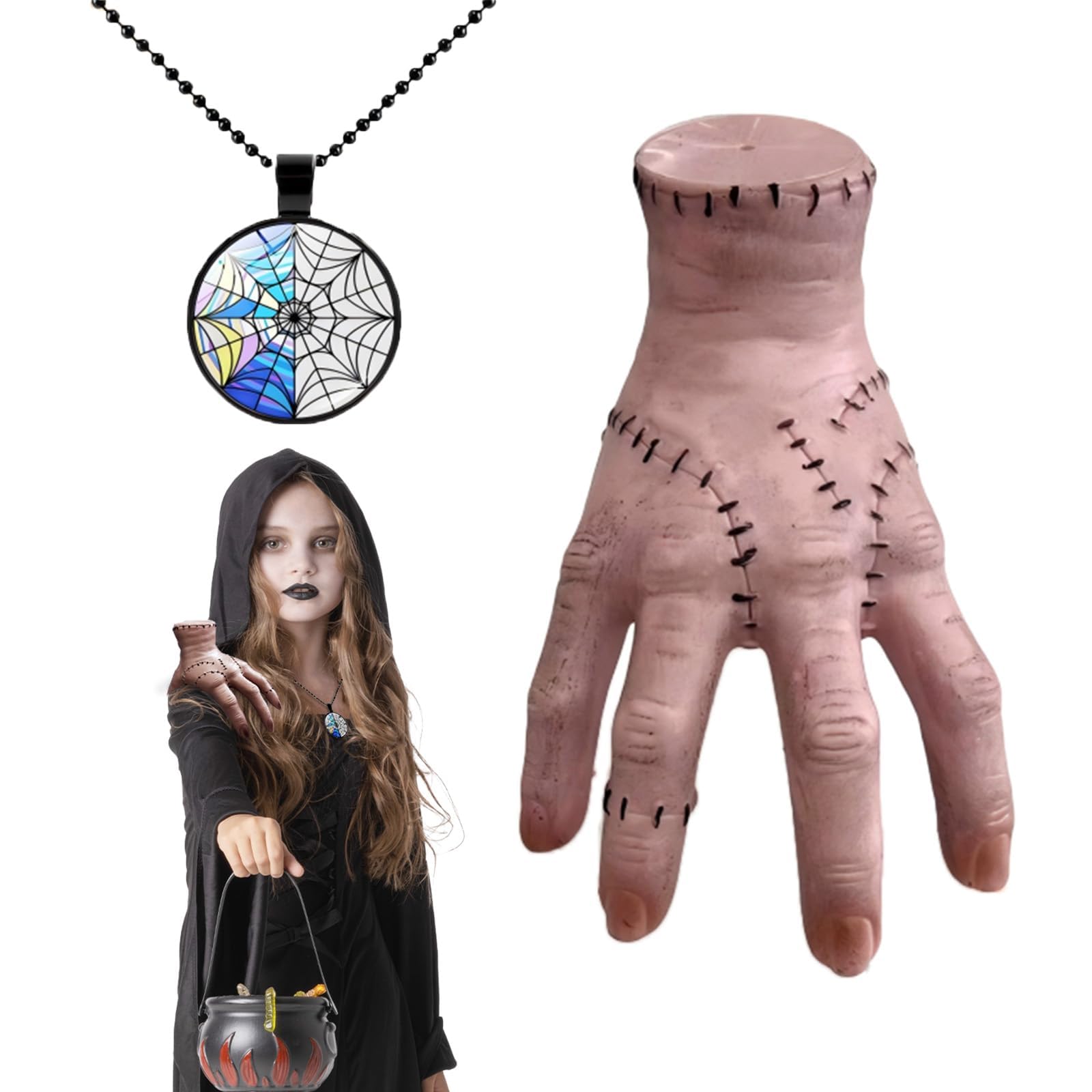 Zvntrok Thing Hand Addams Family, Realistic Fake Hand with Necklace