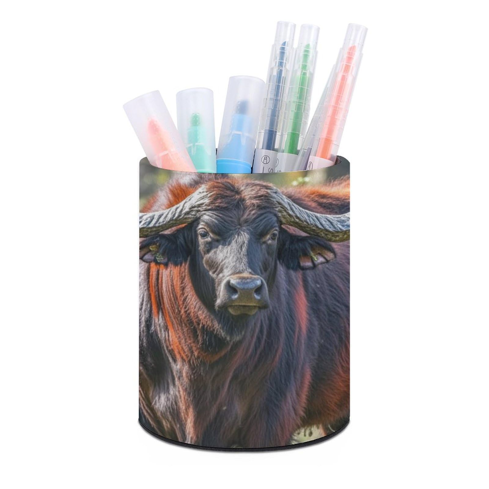 KLOPH PU Leather Pen Holder for Desk, Aesthetic Pencil Cup for Desktop, Makeup Brush Srotage for PenOrganizer Office Supplies, Cow Pen Cup Pencil Caddy for Home Art Supply