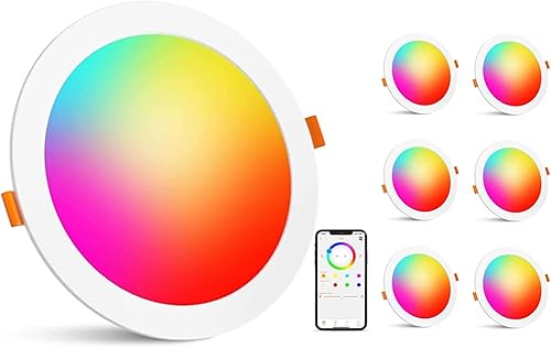 Iluminación empotrada inteligente de 6 pulgadas luz LED descendente de 16 W 1350 lúmenes luz diurna 5000 K y RGB regulable por aplicación 16